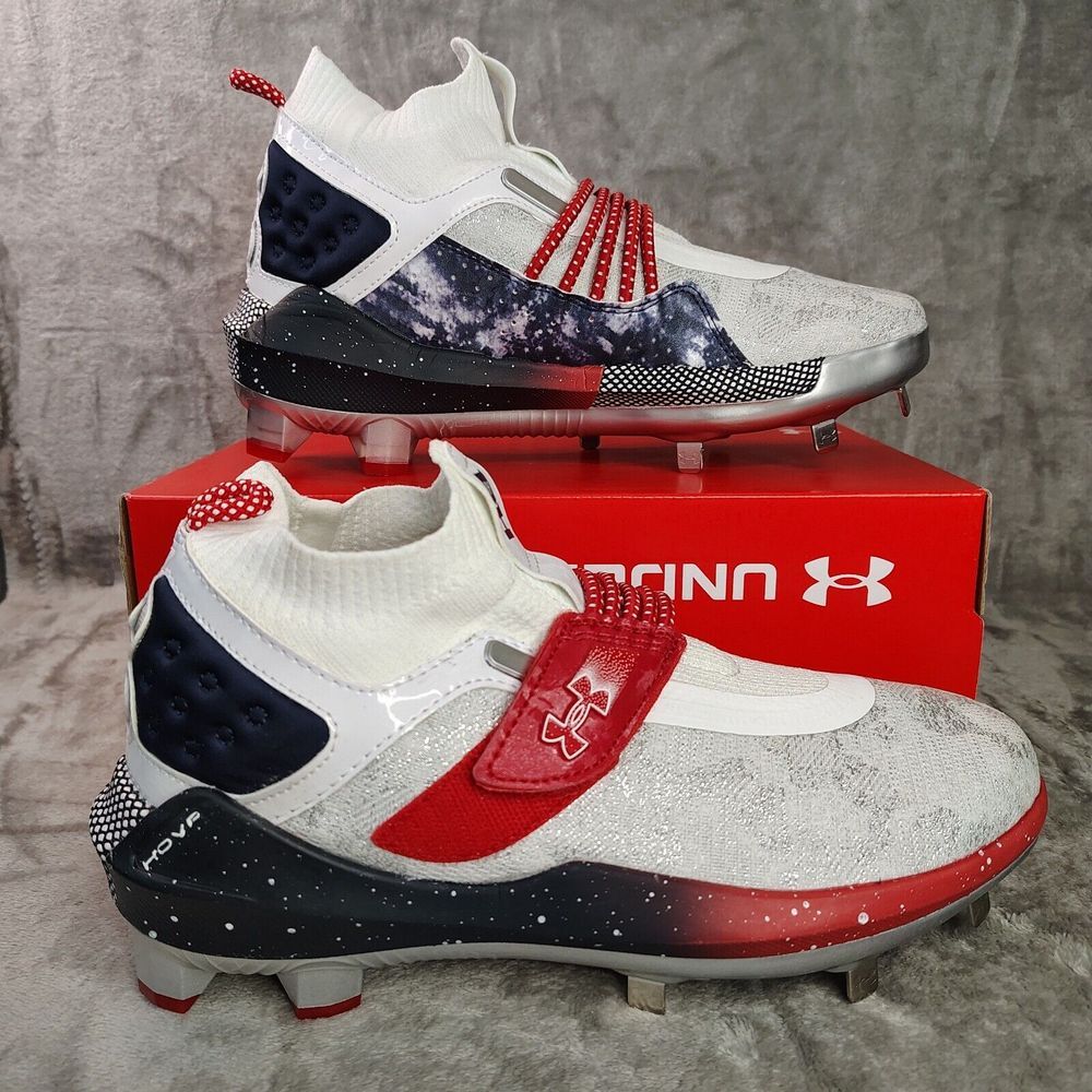 Under Armour Harper 8 Low USA ST Baseball White Navy 3026590 100 Mens Size 7 NEW
